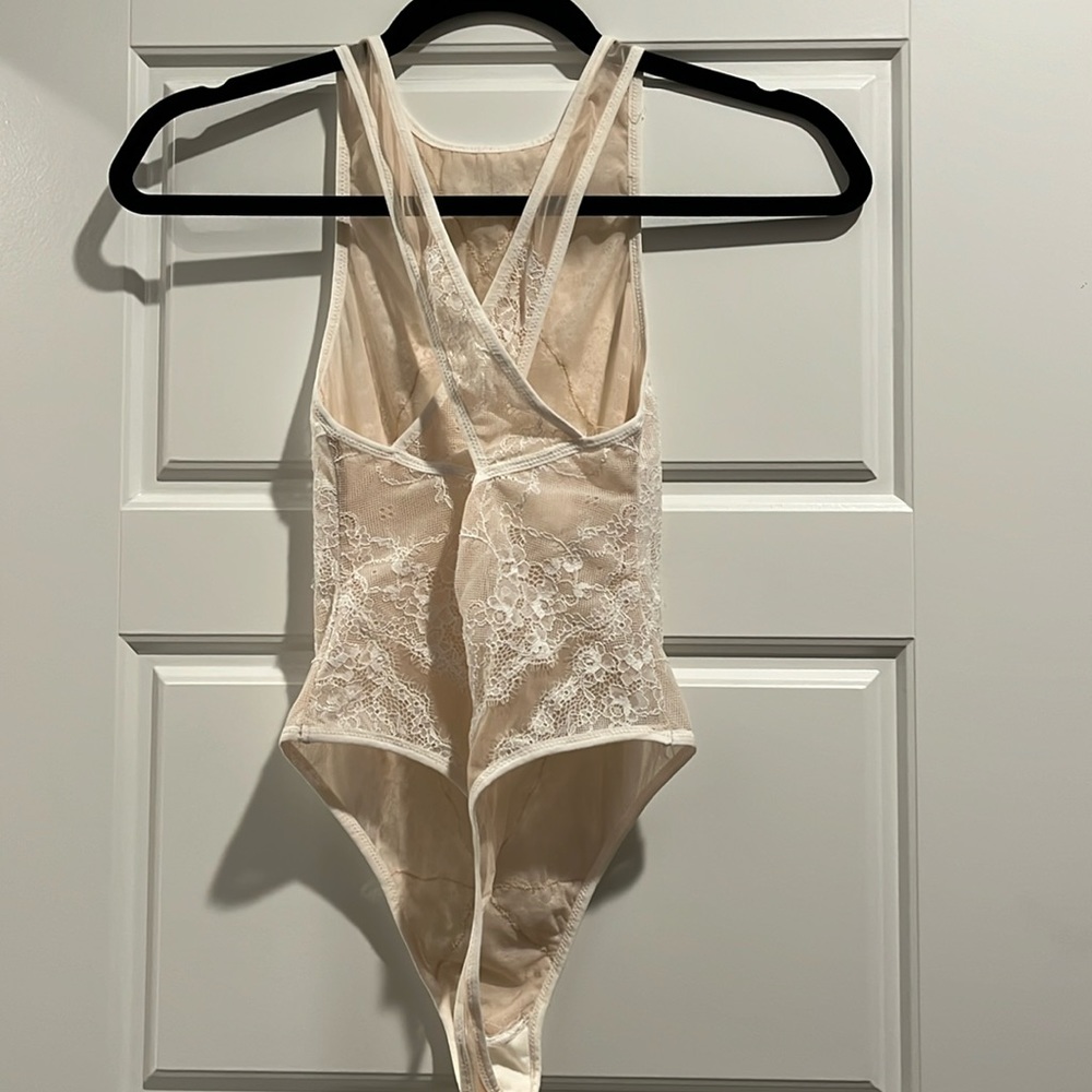 Lace Thong Bodysuit with One Button Closure